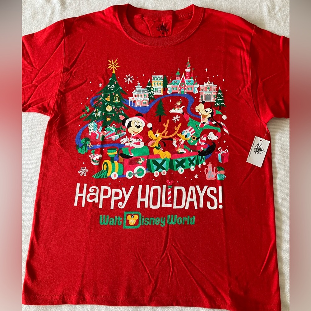 NWT Disney Parks Happy Holidays Walt Disney World Christmas t-shirt youth